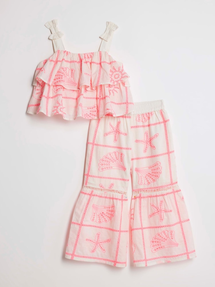 River Island Cream Broderie Frill Top & KickFlare Set - Image 1 of 4 River Island Cream Broderie Frill Top & KickFlare Set - Image 1 of 4