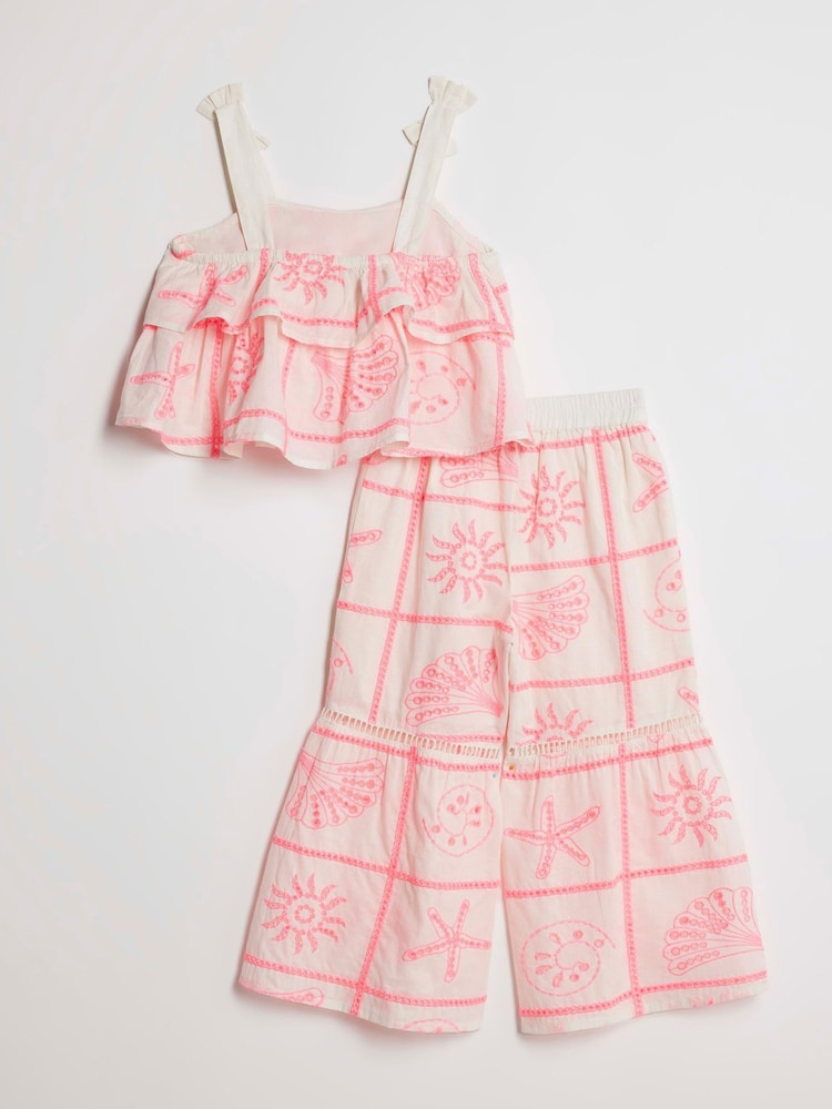 River Island Cream Broderie Frill Top & KickFlare Set - Image 2 of 4 River Island Cream Broderie Frill Top & KickFlare Set - Image 2 of 4
