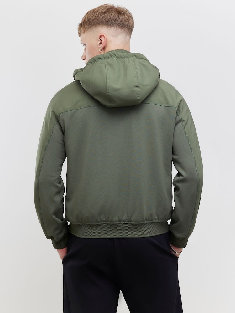 River Island Green Neoprene Hooded Bomber - Image 2 of 4