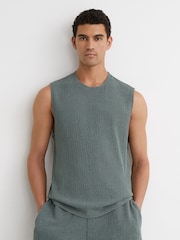 Reiss Dark Sage Green Melgreen Textured Crew-Neck Vest - Image 1 of 6