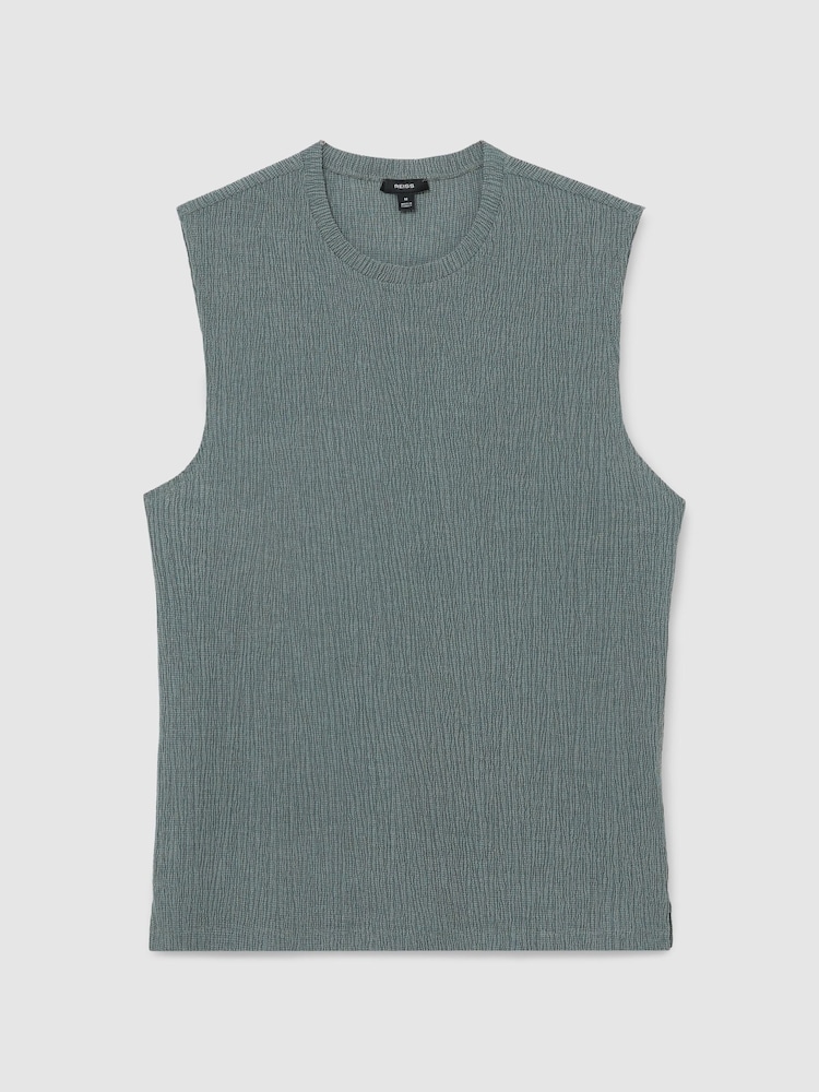 Reiss Dark Sage Green Melgreen Textured Crew-Neck Vest - Image 2 of 6
