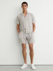 Reiss White/Black Lowden Striped Drawstring Knitted Shorts - Image 1 of 6