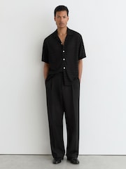 Reiss Black Sid Chevron-Crochet Cuban-Collar Shirt - Image 3 of 6