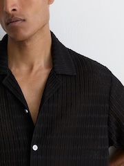 Reiss Black Sid Chevron-Crochet Cuban-Collar Shirt - Image 4 of 6