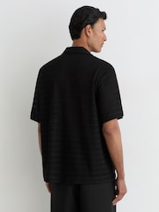 Reiss Black Sid Chevron-Crochet Cuban-Collar Shirt - Image 5 of 6