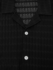 Reiss Black Sid Chevron-Crochet Cuban-Collar Shirt - Image 6 of 6
