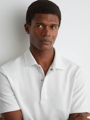 Reiss White Reed Textured Concealed-Placket Polo Shirt - Image 1 of 6
