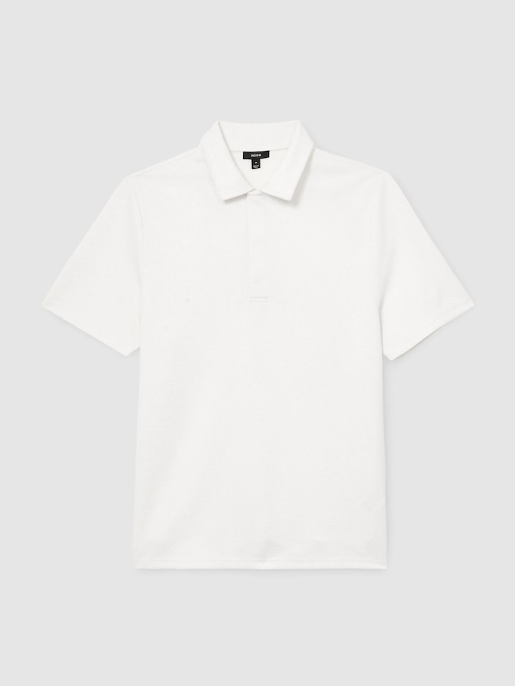 Reiss White Reed Textured Concealed-Placket Polo Shirt - Image 2 of 6 Reiss White Reed Textured Concealed-Placket Polo Shirt - Image 2 of 6