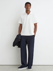 Reiss White Reed Textured Concealed-Placket Polo Shirt - Image 3 of 6