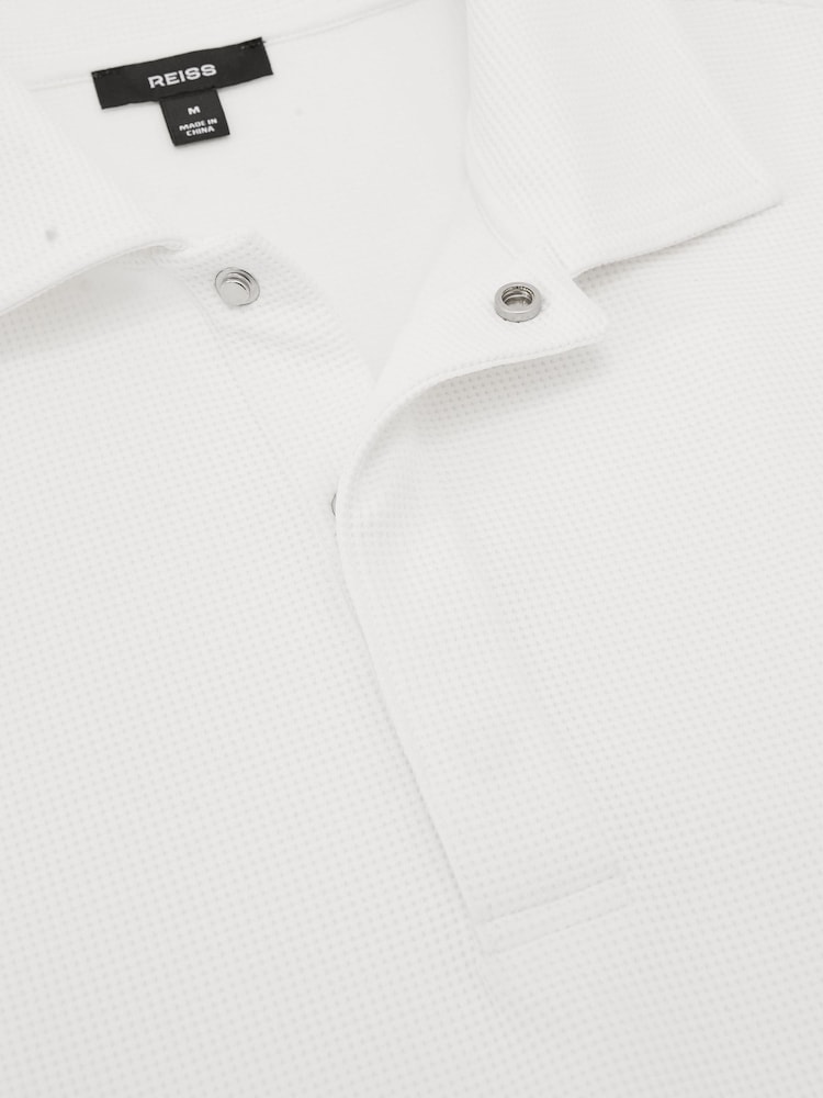 Reiss White Reed Textured Concealed-Placket Polo Shirt - Image 6 of 6 Reiss White Reed Textured Concealed-Placket Polo Shirt - Image 6 of 6