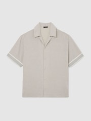 Reiss White/Black Dornie Striped Cuban-Collar Knitted Shirt - Image 2 of 7