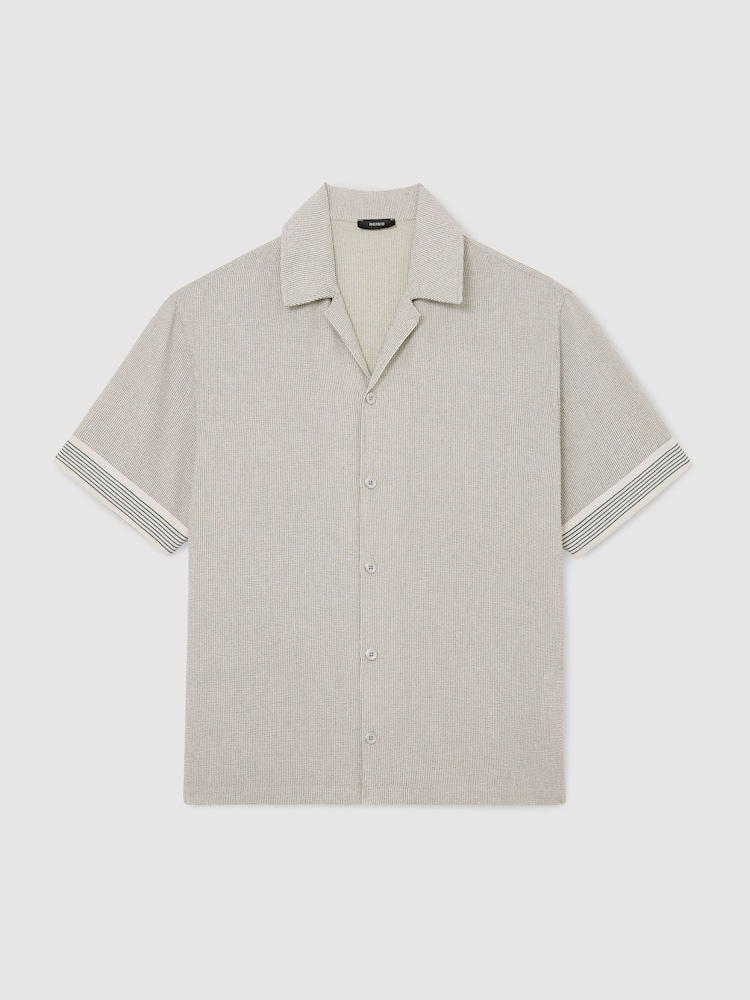 Reiss White/Black Dornie Striped Cuban-Collar Knitted Shirt - Image 2 of 7