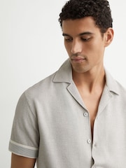 Reiss White/Black Dornie Striped Cuban-Collar Knitted Shirt - Image 3 of 7