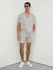 Reiss White/Black Dornie Striped Cuban-Collar Knitted Shirt - Image 4 of 7