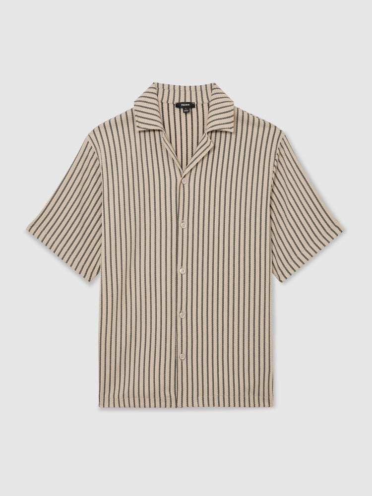 Камень/серый - Фактурная рубашка в полоску с воротником Reiss Griff - Изображение 2 8