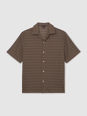 Reiss Taupe Brown Sid Chevron-Crochet Cuban-Collar Shirt - Image 2 of 6