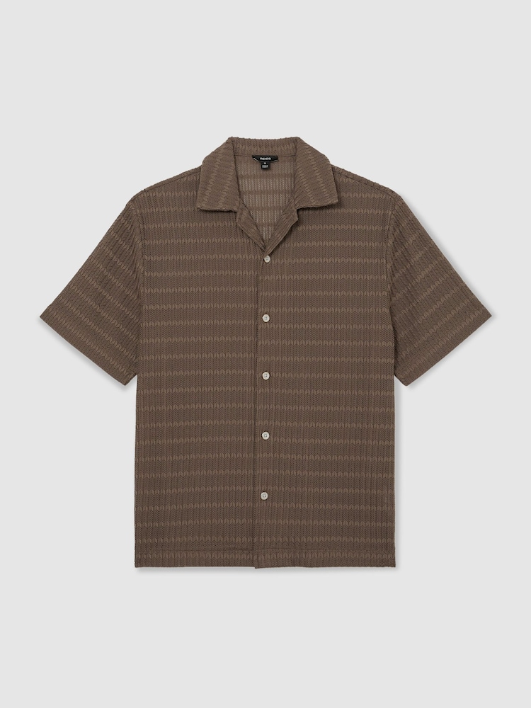 Reiss Taupe Brown Sid Chevron-Crochet Cuban-Collar Shirt - Image 2 of 6