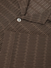 Reiss Taupe Brown Sid Chevron-Crochet Cuban-Collar Shirt - Image 6 of 6