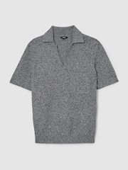 Reiss Indigo Blue Owen Speckle-Knit Open-Collar Polo Jumper - Image 2 of 6