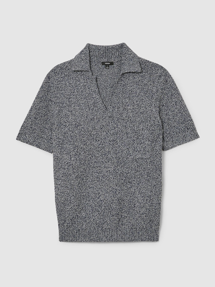 Reiss Indigo Blue Owen Speckle-Knit Open-Collar Polo Jumper - Image 2 of 6