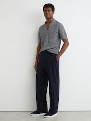 Reiss Indigo Blue Owen Speckle-Knit Open-Collar Polo Jumper - Image 3 of 6