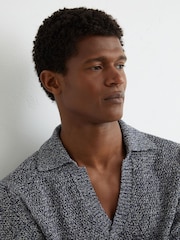 Reiss Indigo Blue Owen Speckle-Knit Open-Collar Polo Jumper - Image 4 of 6