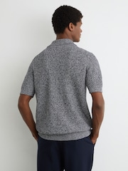 Reiss Indigo Blue Owen Speckle-Knit Open-Collar Polo Jumper - Image 5 of 6