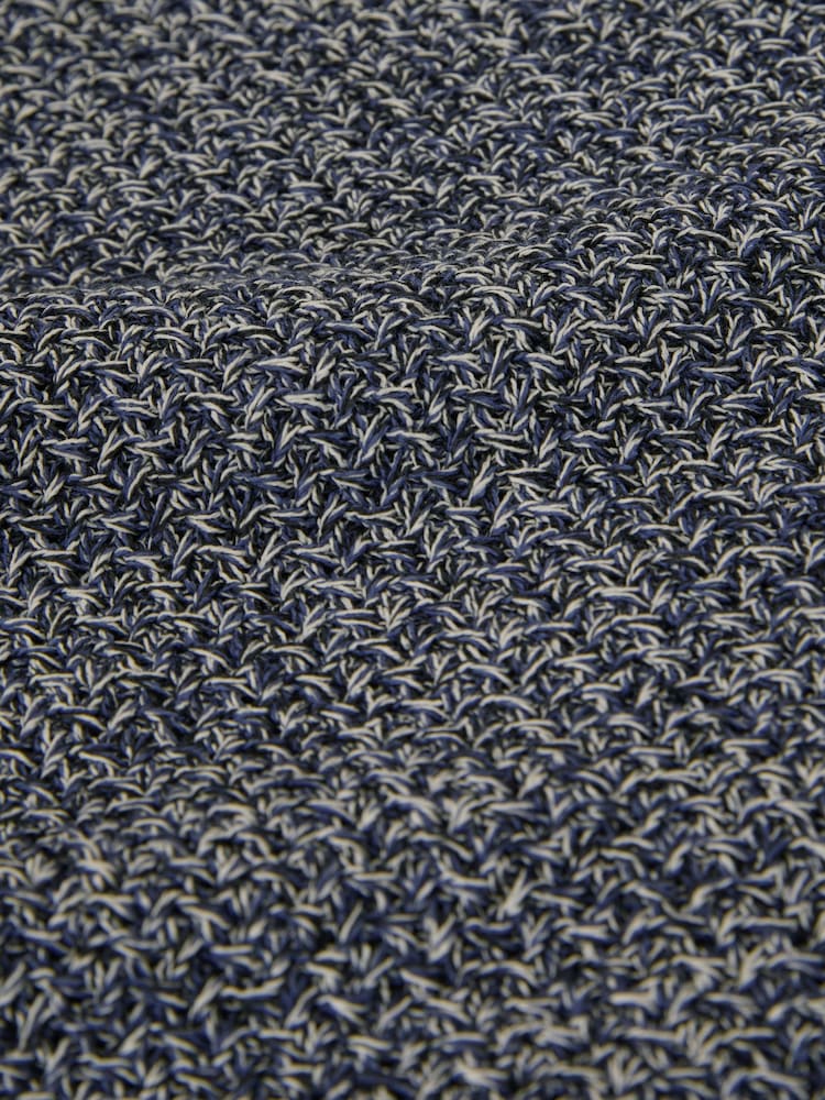 Reiss Indigo Blue Owen Speckle-Knit Open-Collar Polo Jumper - Image 6 of 6