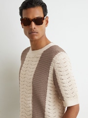 T-shirt rayé en coton crocheté Reiss Shean - Image 1 de 6