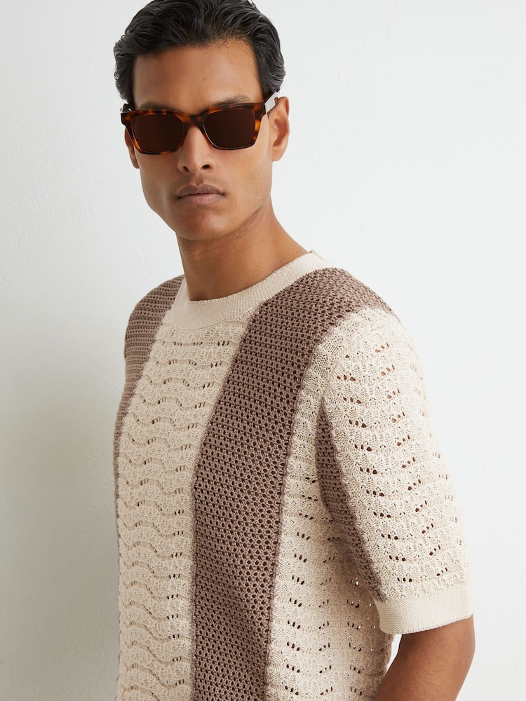 T-shirt rayé en coton crocheté Reiss Shean - Image 1 de 6 T-shirt rayé en coton crocheté Reiss Shean - Image 1 de 6