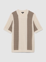 T-shirt rayé en coton crocheté Reiss Shean - Image 2 de 6