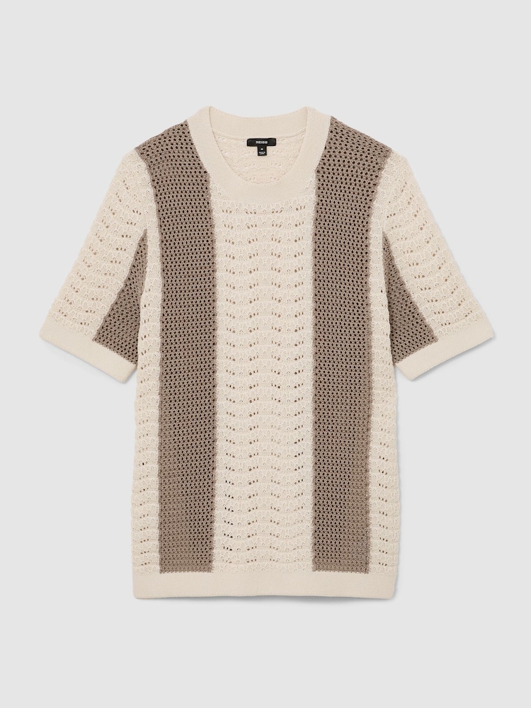 T-shirt rayé en coton crocheté Reiss Shean - Image 2 de 6 T-shirt rayé en coton crocheté Reiss Shean - Image 2 de 6