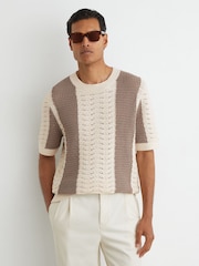 T-shirt rayé en coton crocheté Reiss Shean - Image 3 de 6
