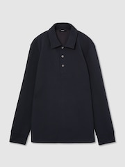 Reiss Navy Alba Textured Long-Sleeve Polo Shirt - Image 2 of 6