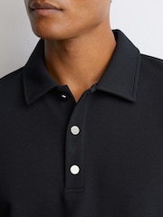Reiss Navy Alba Textured Long-Sleeve Polo Shirt - Image 3 of 6