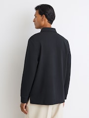 Reiss Navy Alba Textured Long-Sleeve Polo Shirt - Image 5 of 6
