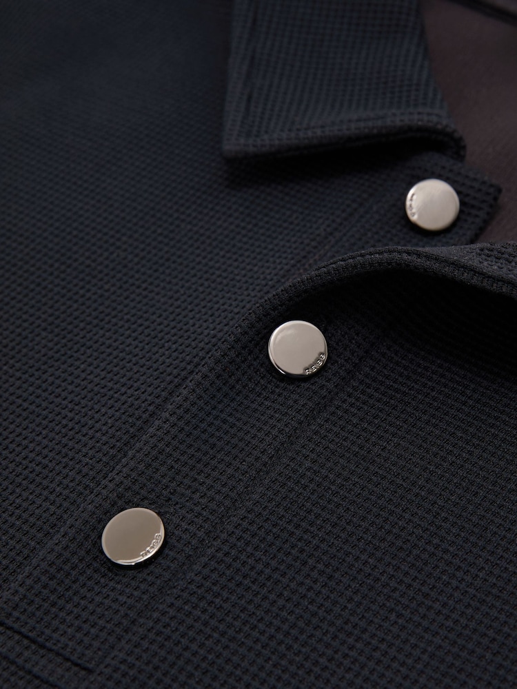 Reiss Navy Alba Textured Long-Sleeve Polo Shirt - Image 6 of 6