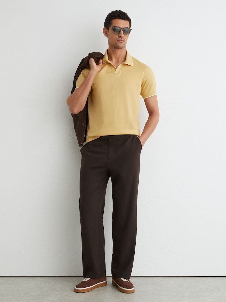 Reiss Yellow Nico Air-Water Cotton Tipped Polo Shirt - Image 1 of 6
