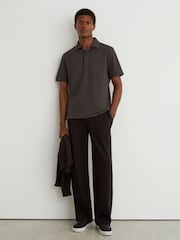 Reiss Brown Reed Textured Concealed-Placket Polo Shirt - Image 3 of 6