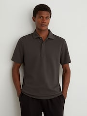 Reiss Brown Reed Textured Concealed-Placket Polo Shirt - Image 4 of 6