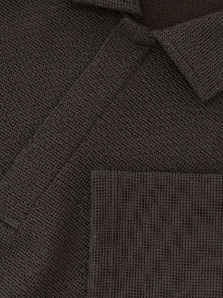 Reiss Brown Reed Textured Concealed-Placket Polo Shirt - Image 6 of 6 Reiss Brown Reed Textured Concealed-Placket Polo Shirt - Image 6 of 6