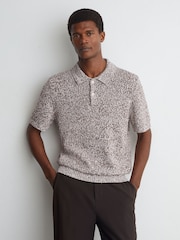 Reiss White/Camel Marco Cotton-Blend Half-Button Marled Polo - Image 1 of 6