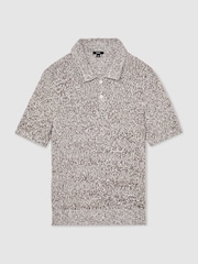 Reiss White/Camel Marco Cotton-Blend Half-Button Marled Polo - Image 2 of 6