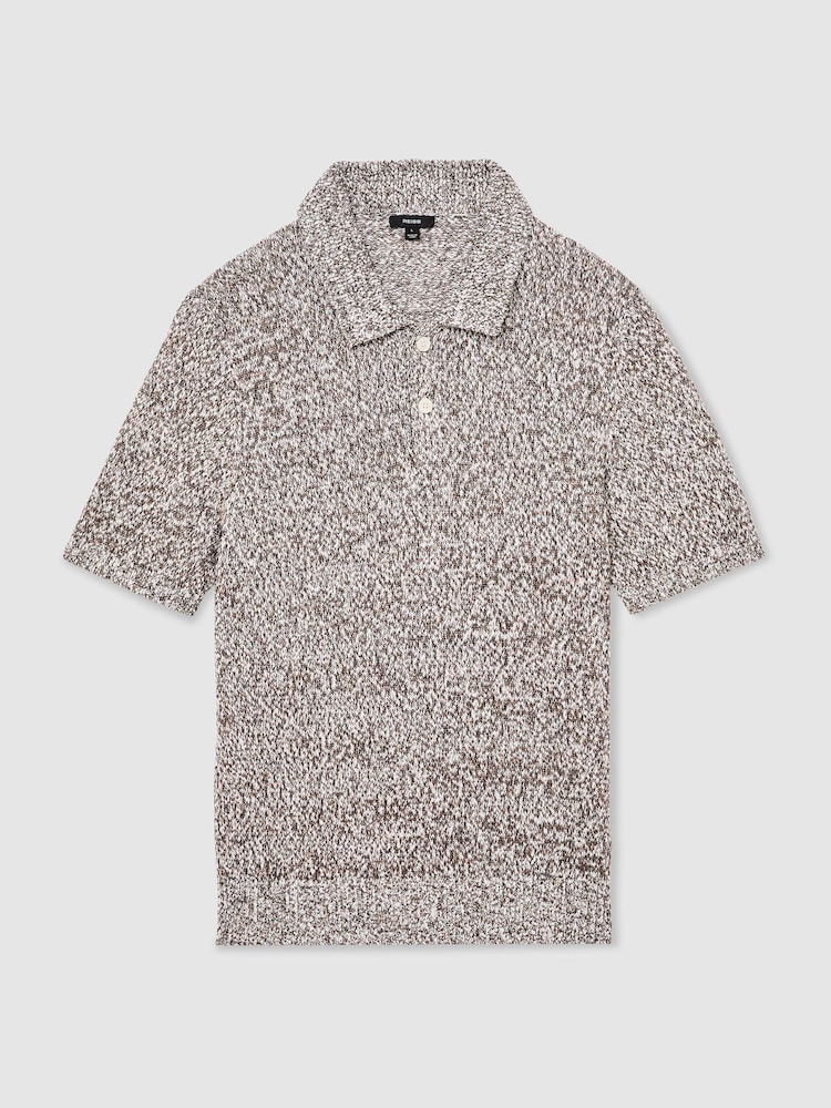 Reiss White/Camel Marco Cotton-Blend Half-Button Marled Polo - Image 2 of 6 Reiss White/Camel Marco Cotton-Blend Half-Button Marled Polo - Image 2 of 6