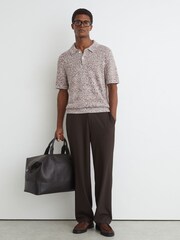 Reiss White/Camel Marco Cotton-Blend Half-Button Marled Polo - Image 3 of 6