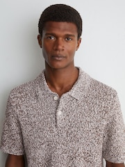 Reiss White/Camel Marco Cotton-Blend Half-Button Marled Polo - Image 4 of 6