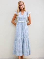 Aspiga Blue Pippa Cotton Block Print Dress - Image 1 of 4