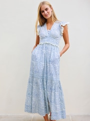 Aspiga Blue Pippa Cotton Block Print Dress - Image 3 of 4