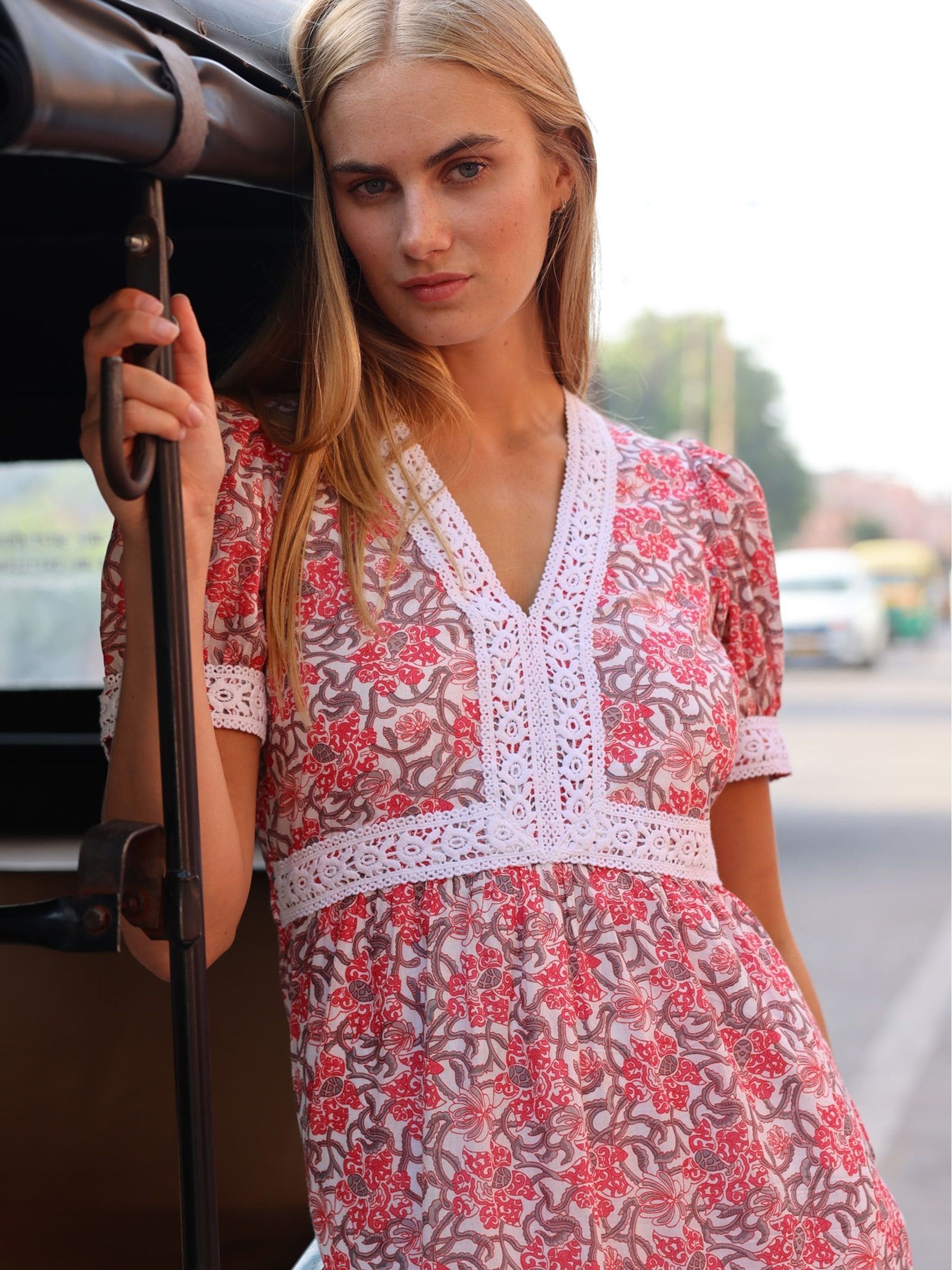 aspiga pink dress This Aspiga pink midi dress is a fun twist on Broderie Anglaise