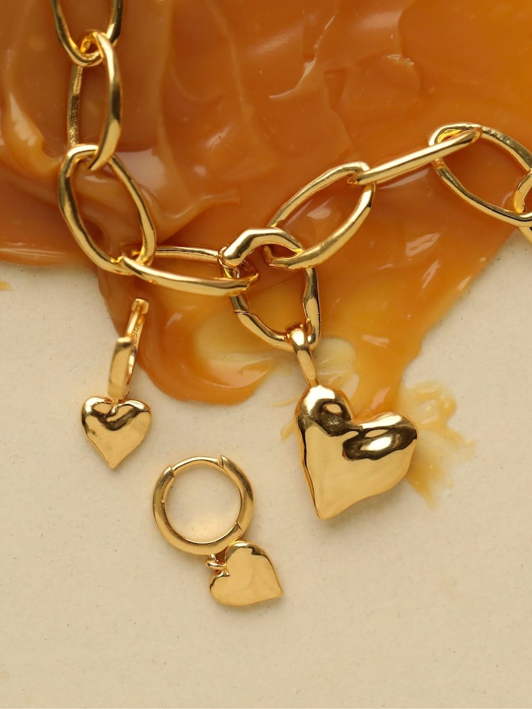 Carrie Elizabeth Gold Tone Loveheart Drop Huggie Hoops - Image 4 of 4